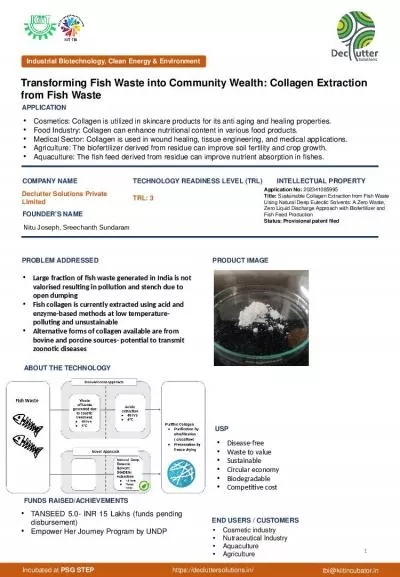 Transforming Fish Waste into Community Wealth: Collagen Extraction from Fish Waste