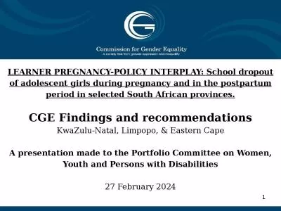 1 LEARNER PREGNANCY-POLICY INTERPLAY: School dropout of adolescent girls during pregnancy