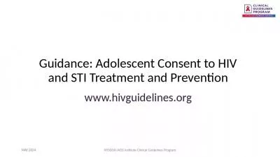 Guidance: Adolescent Consent to HIV and STI Treatment and Prevention