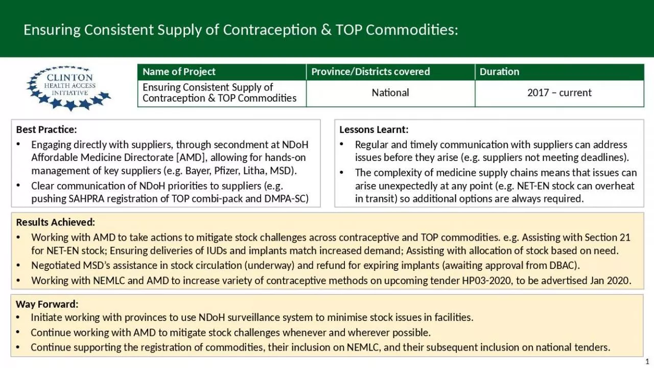 PPT-Ensuring Consistent Supply of Contraception & TOP Commodities: