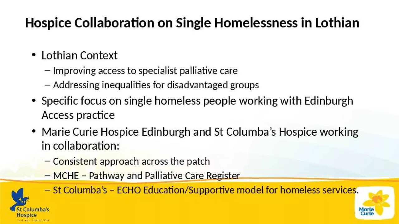 PPT-Hospice Collaboration on Single Homelessness in Lothian