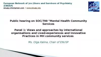 European Network Survivors Psychiatry Public Mental Health Community