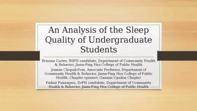 Analysis Sleep Quality Undergraduate Carter Department Community