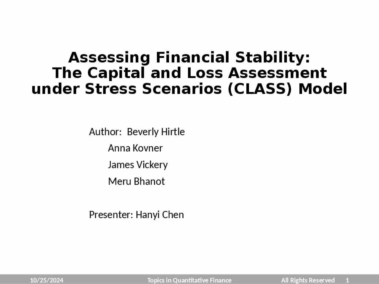 PPT-Assessing Financial Capital Assessment Stress Scenarios Beverly Hanyi