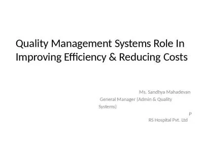 Quality Management Systems Improving Efficiency Reducing Sandhya