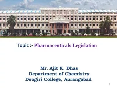 Chemistry Deogiri College Aurangabad Topic Pharmaceuticals Legislation