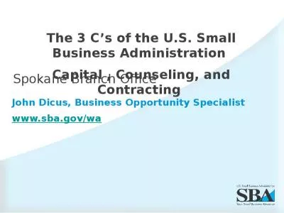 Dicus Business Opportunity Specialistwwwsbagovwa Spokane Branch Office