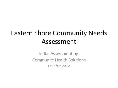 Eastern Shore Community Needs Assessment Community Health Requirements