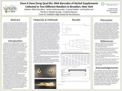 Quaility Barcodes Herbal Supplements Collected Different Retailers