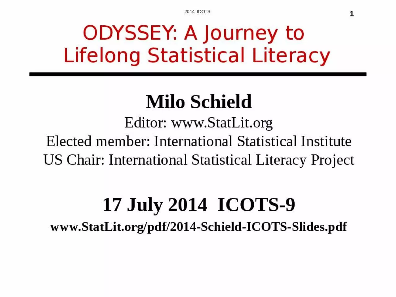 PPT-International Statistical Chair International Statistical Literacy