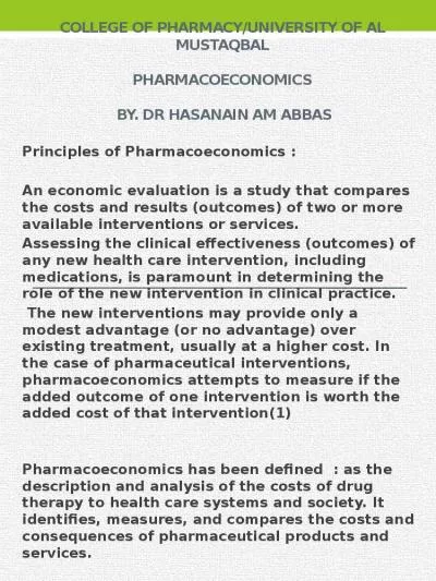 College Pharmacoeconomics