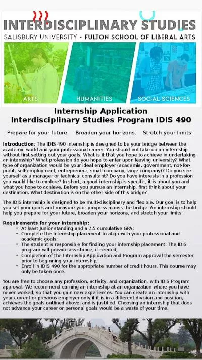 P internship applicationinterdisciplinary studies program idis prepare