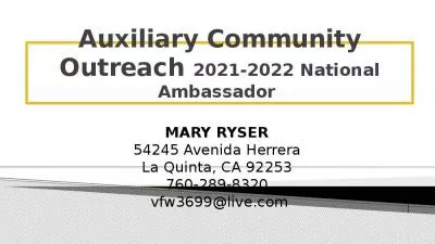 Auxiliary Community Outreach 2021-2022 National Ambassador