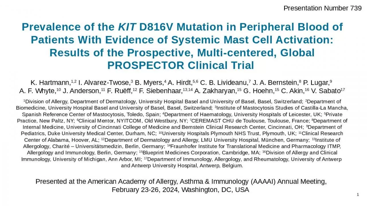 PPT-Prevalence of the KIT D816V Mutation in Peripheral Blood of Patients With Evidence of