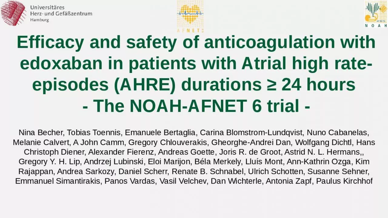 PPT-Efficacy and safety of anticoagulation with edoxaban in patients with Atrial high rate-episodes