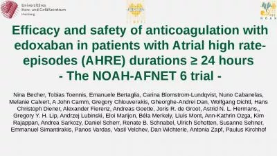 Efficacy and safety of anticoagulation with edoxaban in patients with Atrial high rate-episodes (AHRE) durations   24 hours  - The NOAH-AFNET 6 trial -