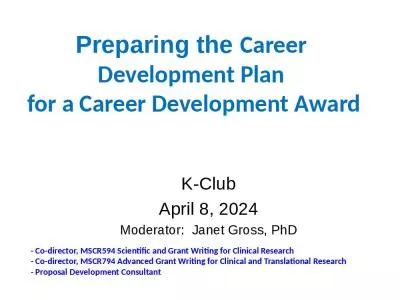 Preparing the Career Development Plan  for a Career Development Award