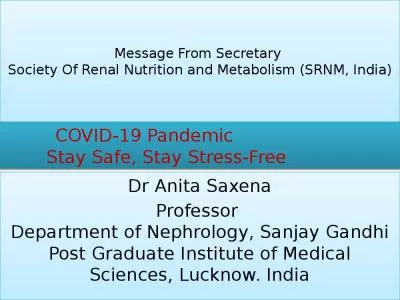 Message From Secretary  Society Of Renal Nutrition and Metabolism (SRNM, India)