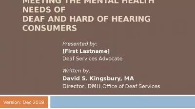 Meeting the Mental Health Needs of Deaf and Hard of Hearing Consumers