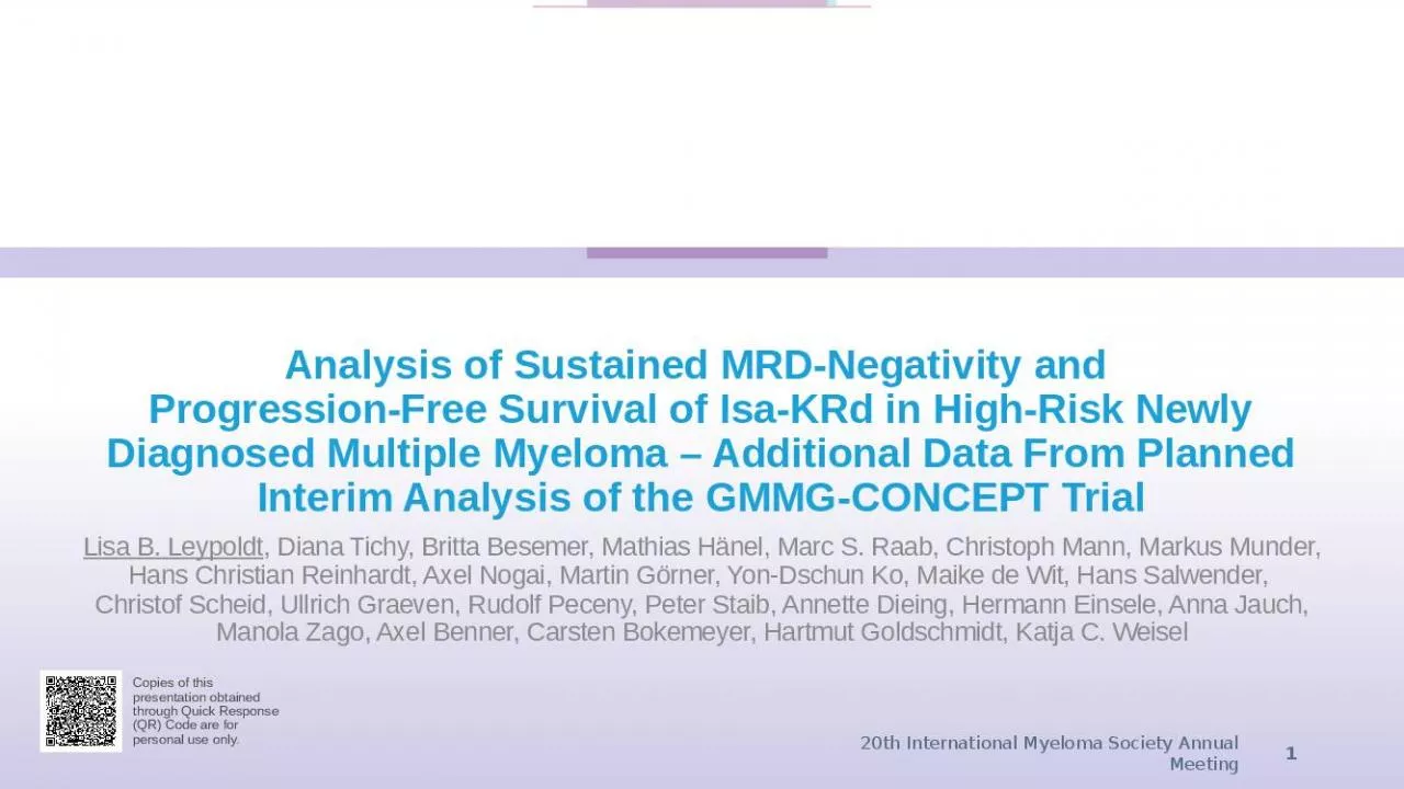 PPT-Analysis of Sustained MRD-Negativity and Progression-Free Survival of Isa-KRd in High-Risk