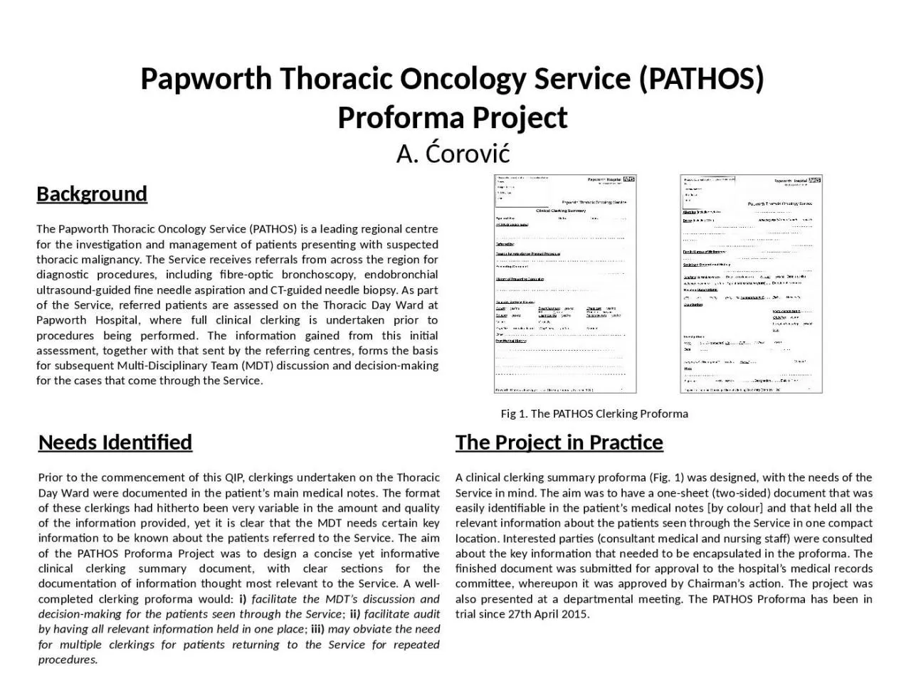 PPT-Papworth Thoracic Oncology Service (PATHOS) Proforma Project A. orovi