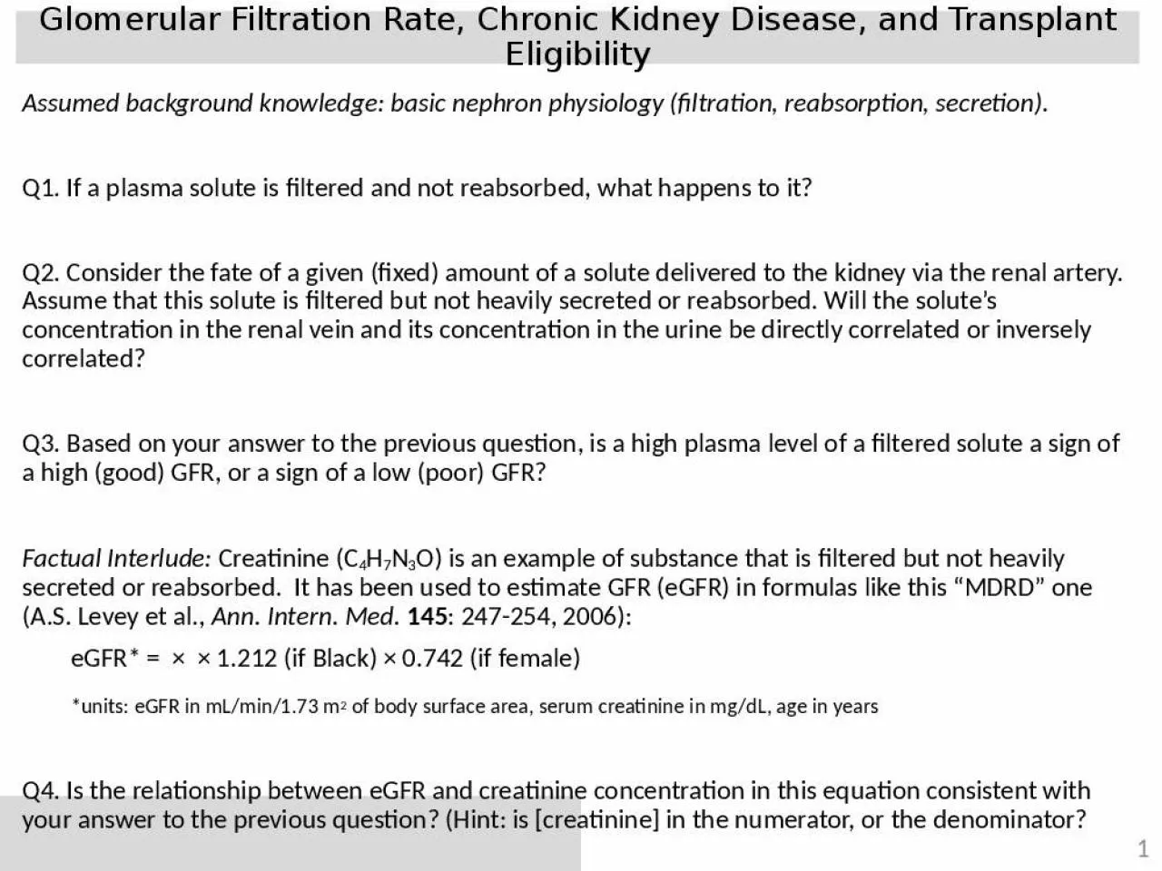 PPT-Glomerular Filtration Rate, Chronic Kidney Disease, and Transplant Eligibility