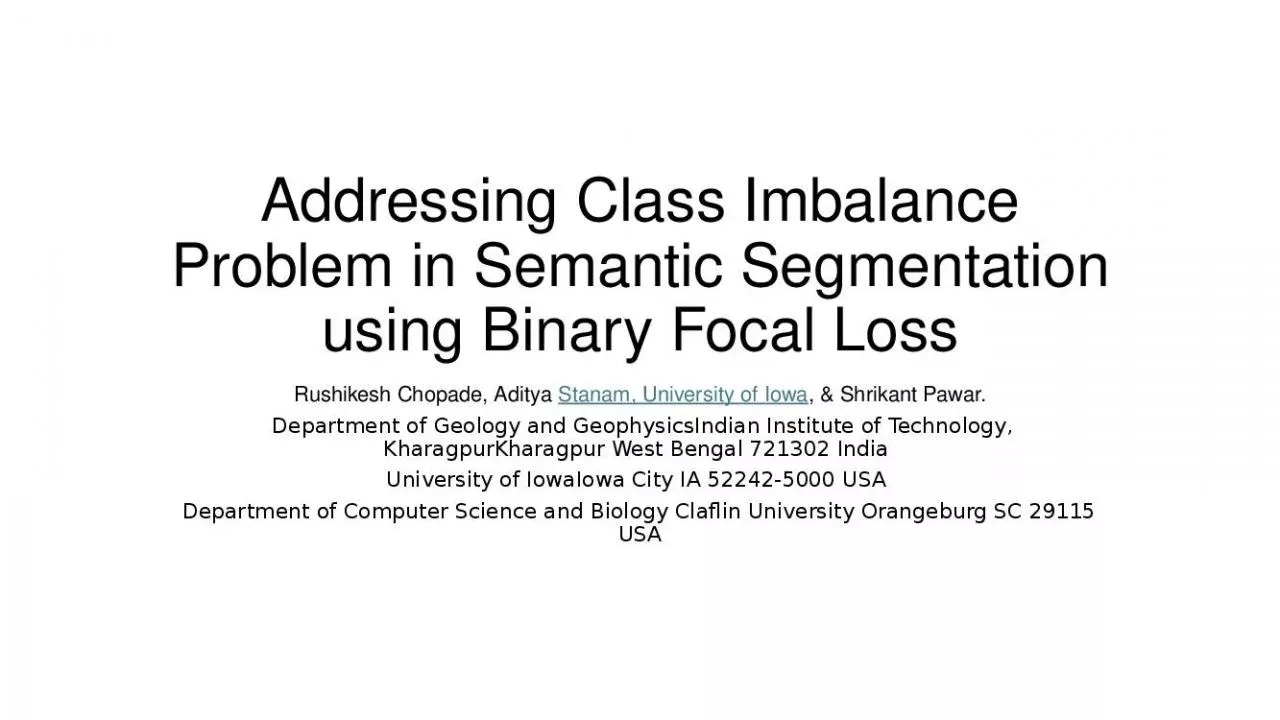 PPT-Addressing Class Imbalance Problem in Semantic Segmentation using Binary Focal Loss