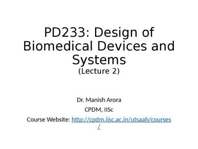 PD233: Design of Biomedical Devices and Systems (Lecture 2)