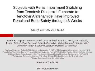 Subjects with Renal Impairment Switching from Tenofovir Disoproxil Fumarate to Tenofovir