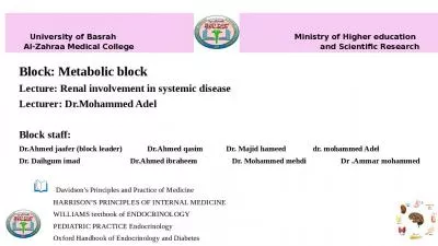 University of Basrah                                                                    Ministry of Higher education  Al-Zahraa Medical College                                                                       and Scientific Research