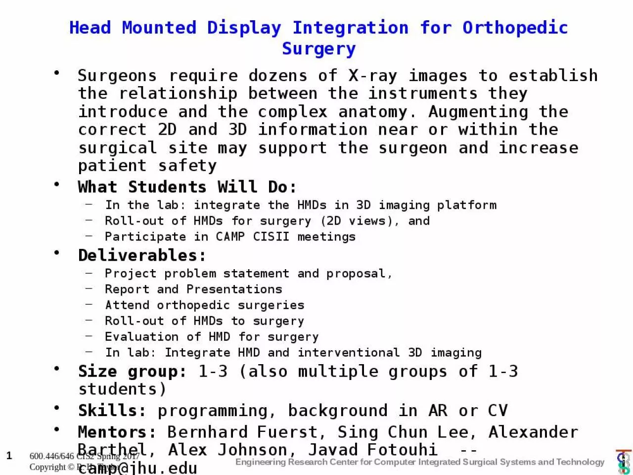 PPT-Head Mounted Display Integration for Orthopedic Surgery