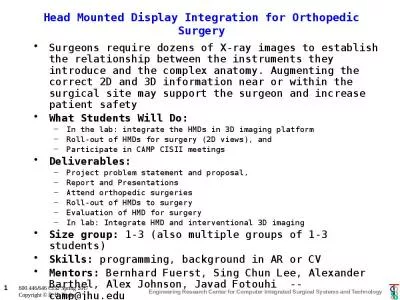 Head Mounted Display Integration for Orthopedic Surgery