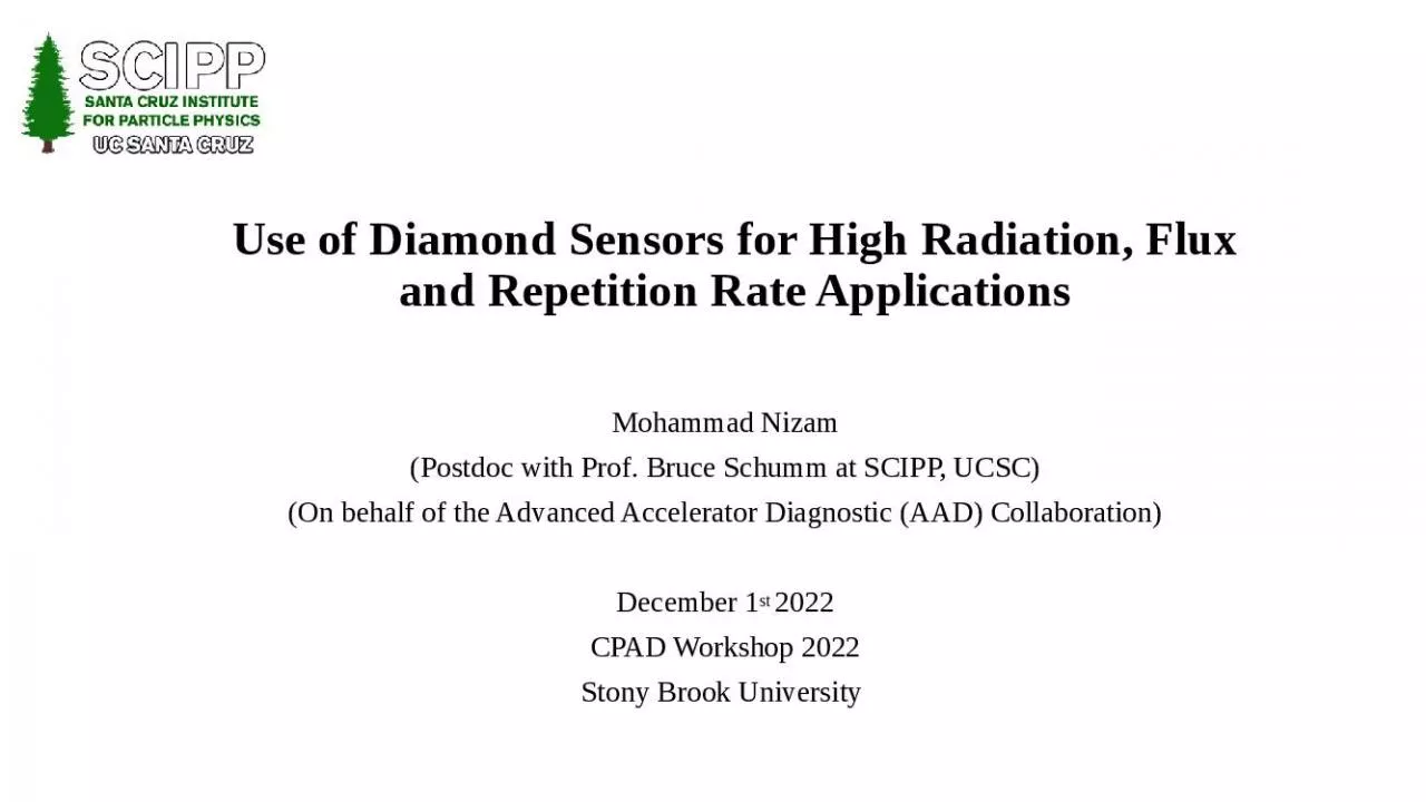 PPT-Use of Diamond Sensors for High Radiation, Flux and Repetition Rate Applications