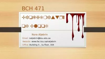 BCH 471 Biochemistry of Blood