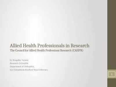 Allied Health Professionals in Research The Council for Allied Health Professions Research