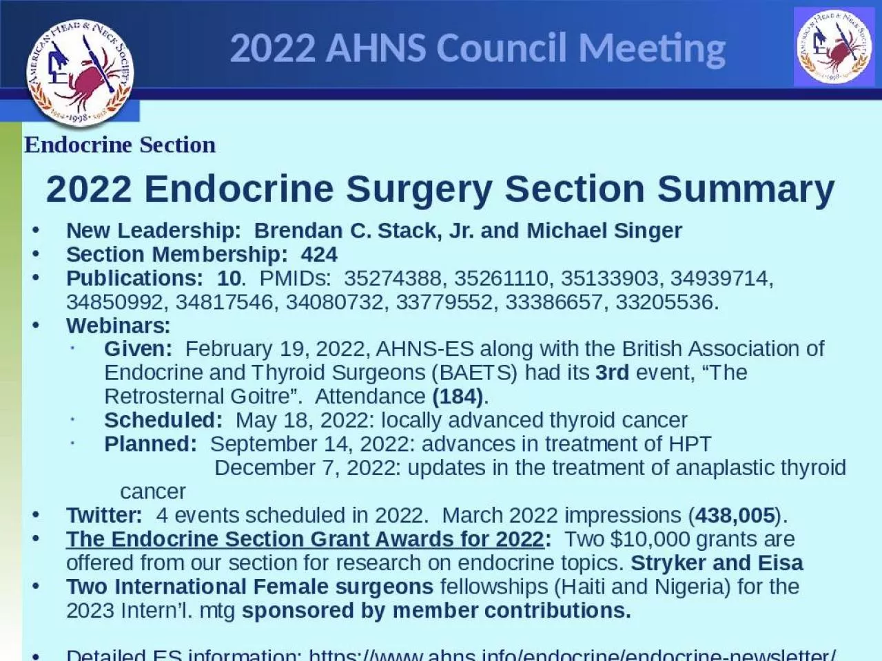 PPT-2022 Endocrine Surgery Section Summary