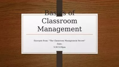 Basics of Classroom Management