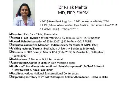 Dr Palak Mehta  MD, FIPP, FIAPM