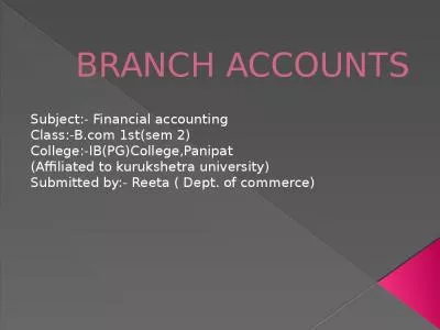 BRANCH ACCOUNTS