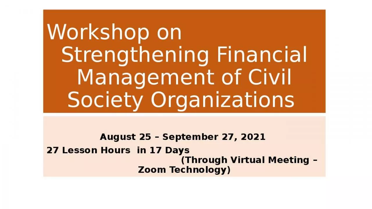 PPT-Workshop on Strengthening Financial Management of Civil Society Organizations