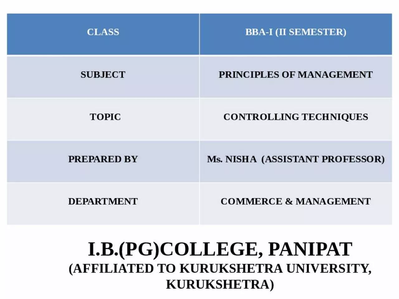 PPT-I.B.(PG)COLLEGE, PANIPAT (AFFILIATED TO KURUKSHETRA UNIVERSITY, KURUKSHETRA)