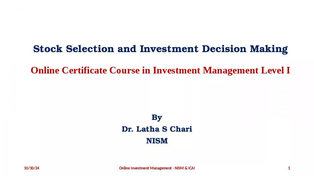 PPT-Stock Selection and Investment Decision Making Online Certificate Course in Investment