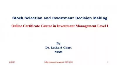 Stock Selection and Investment Decision Making Online Certificate Course in Investment