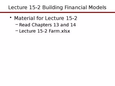 Lecture 15-2 Building Financial Models