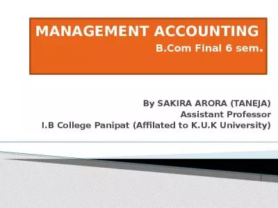 MANAGEMENT ACCOUNTING  B.Com Final 6 sem.