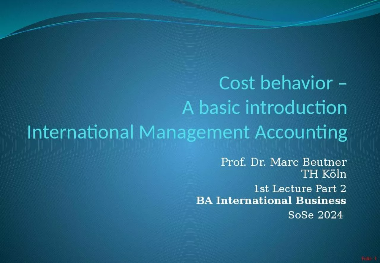 PPT-Cost behavior A basic introduction International Management Accounting