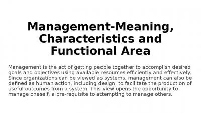 Management-Meaning, Characteristics and Functional Area