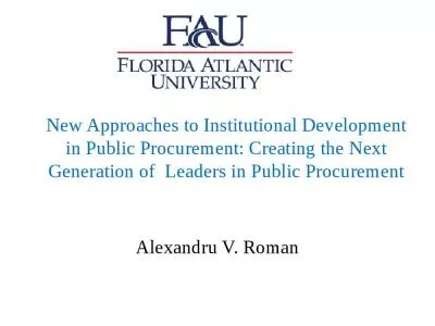 New Approaches to Institutional Development in Public Procurement: Creating the Next Generation of  Leaders in Public Procurement