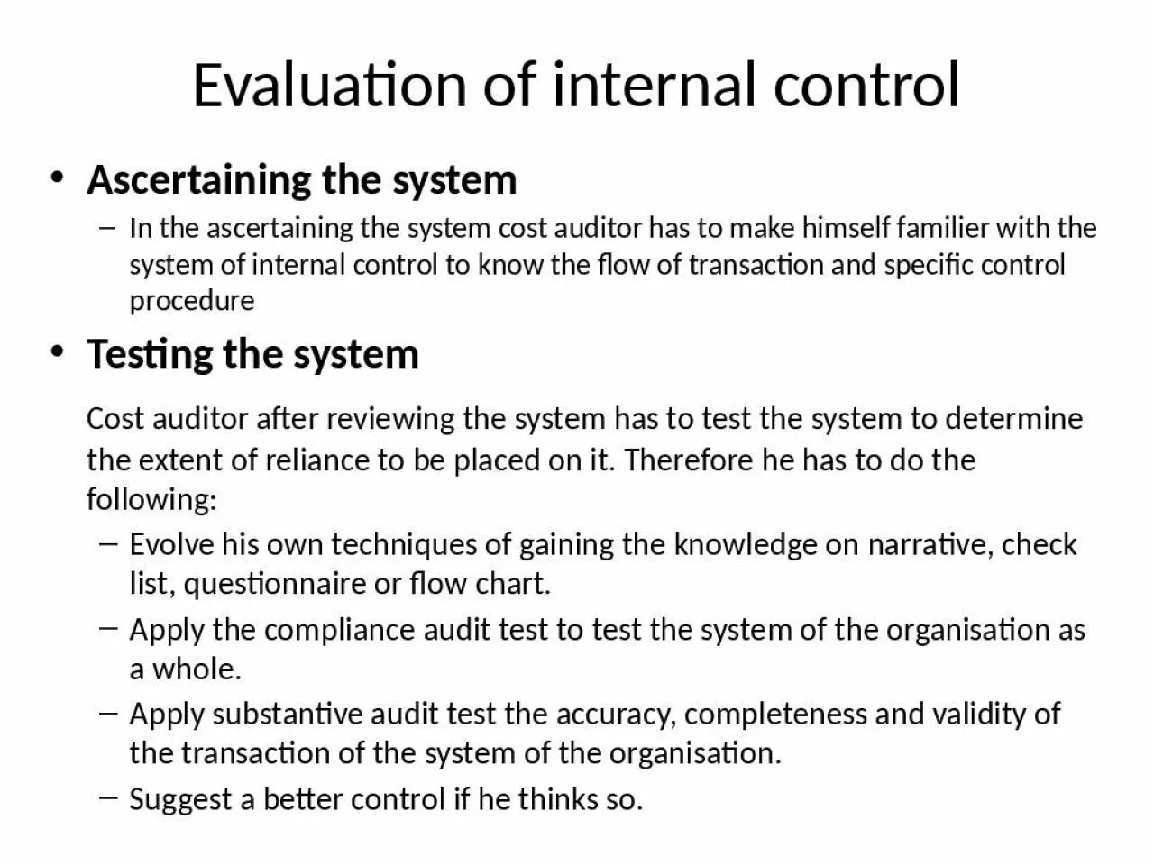 PPT-Evaluation of internal control