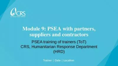 Module 9: PSEA with partners, suppliers and contractors